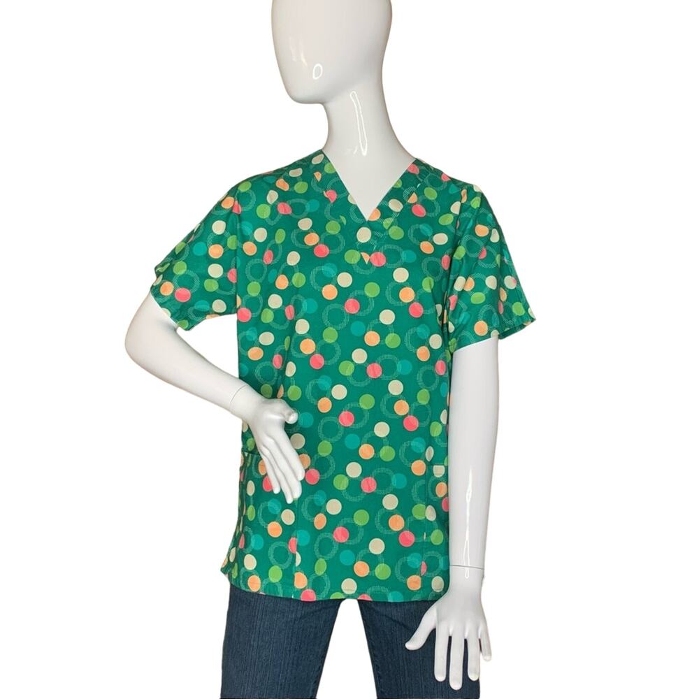 H.Q. Srub Top Green Multicolor Polka Dot Size S